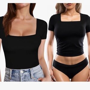 Mangopop black square neck top